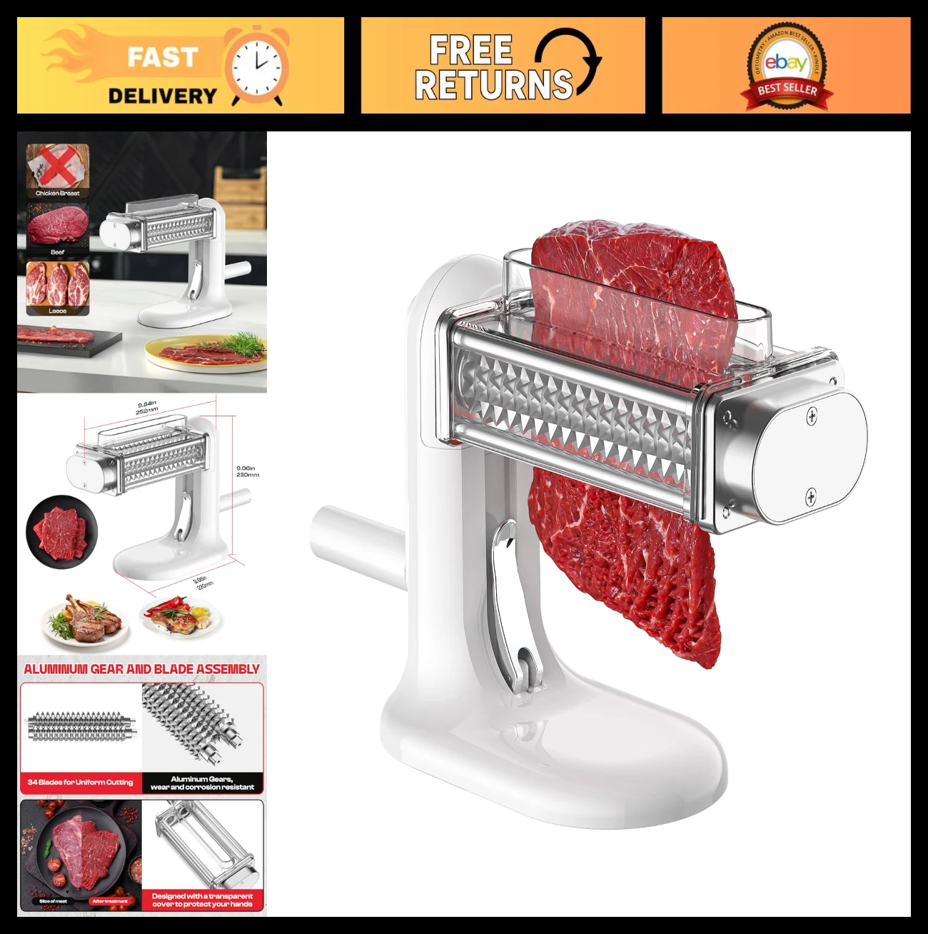 Manual Meat Tenderizer Tool - Stainless Steel Gear, Steak Flattening Cuber, Kitc