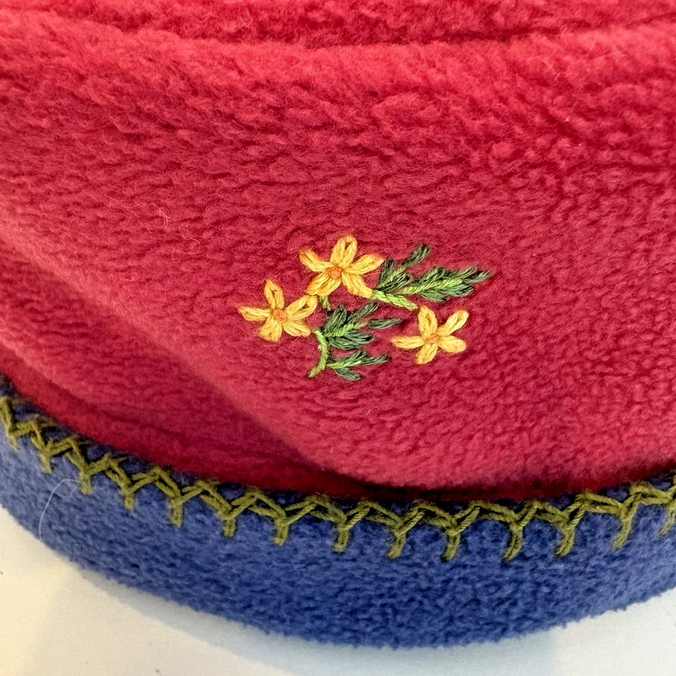 Vintage 1998 Gymboree Fleece Hat Beanie M/L  3-5 Years Rainbow Tag Flowers Red - Image 2 of 4