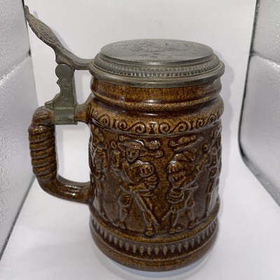Deutscher Bierstein 20. Jahrhundert ''Hopfen und Malz, möge Gott sie bewahren'' Zinndeckel