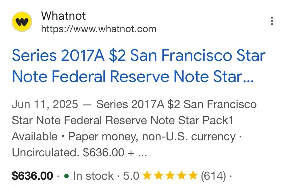 2017A 2 Dollar FRN -Star San Francisco L*Block - Low Serial Number - Image 3 of 3