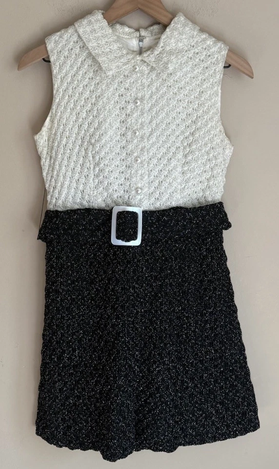 Dress Mini Mod GoGo Vintage Cocktail 60s 70s Belt Metallic Womens Size Small - Image 2 of 4