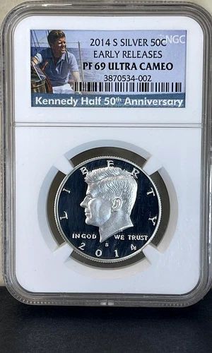 2014 S SILVER Kennedy 50¢ NGC PF 69 Ultra Cameo Kennedy Sailing Label