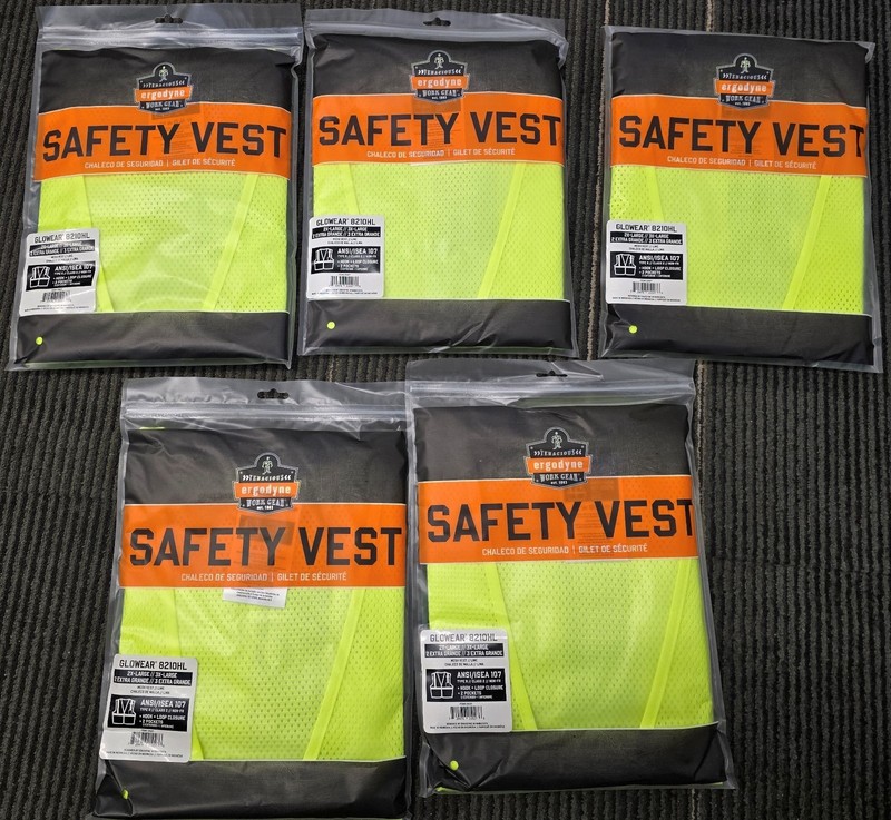 Lot of 5 Ergodyne Safety Vest~#21027 Reflective Hook & Loop 2XL/3XL Class 2