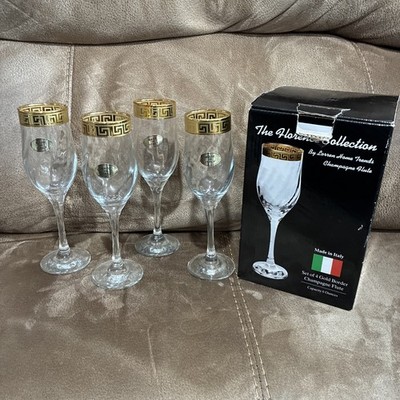 Lorren Home Trends  The Florence Collection  Gold Trim Champagne Flute ~ 4