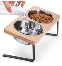 Elevated Stand Double Dog Cat Bowls Raised Food Water Feeding Dishes Removable