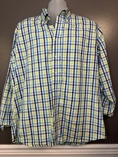 Paul Fredrick Shirt Mens XL Blue Green Plaid Button Down Long Sleeve Pocket