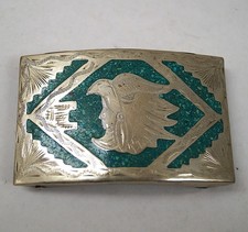 Alpaca Silver Mexico Turquoise Belt Buckle Mens Aztec Warrior Head 3.25"x2" D231