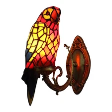 Tiffany Parrot Wall Sconce Lamp, Unique Design Jewelries Glass Mirror Front L...