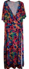 Ladies Floral Stretch Wrap Style Short Sleeve Maxi Dress With Tye Belt Size 4xl