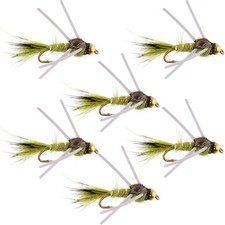 6 PCS Tungsten Bead Head Nymph Fly Fishing Flies Hook Size #12 Trout Wet