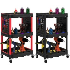 HOMCOM 3-Tier Rolling Tool Cart on Wheels, Plastic Utility Cart