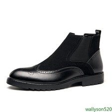 Mens Faux Leather Patchwork Pull On Ankle Boots Formal High Top Pointy Toe Shoes