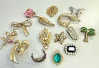 Vtg.Costume Jewelry Brooch Pin Lot Mid-Century, Enamel, Rhinestone, Gold Tone