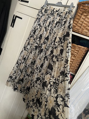 Pure 100% Silk Tea Length Full Tuck Loose Pleated Floral Skirt Large