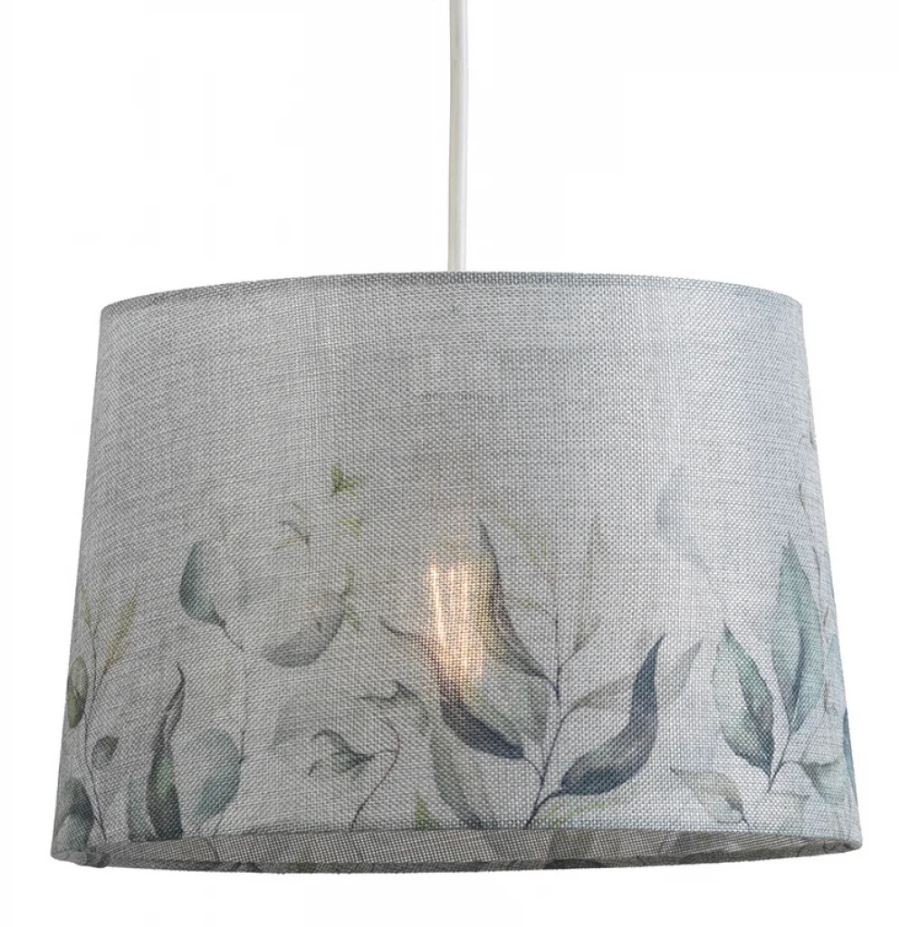 Lampshade Grey 14"" Leaves Faux Hessian Tapered Drum 350mm Oaks Lighting P901/14