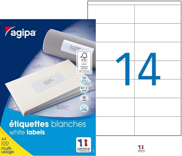 agipa Universal Etiketten 105 X 42 Mm Weiß Rechteckig 1.400 Etiketten-image