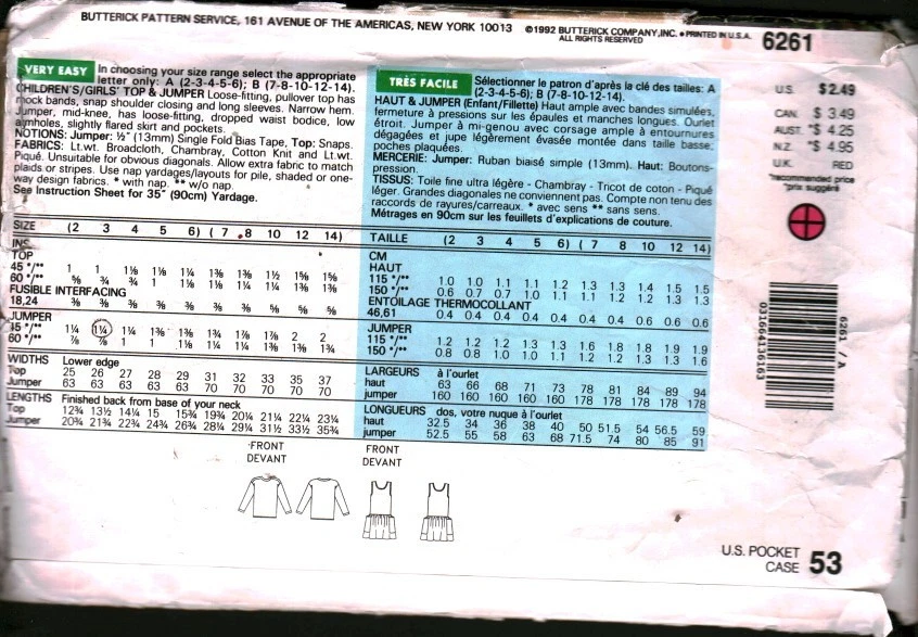 6261 Vintage Butterick SEWING Pattern Girls Pullover Jumper Top See Sew OOP 2-6 - Image 2 of 2