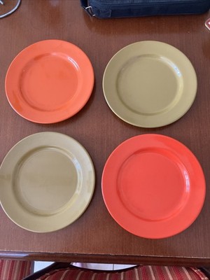 4 x Vintage Melamin ROSTI Mepal-Service Denmark orange rot grün Teller 70er Jahre