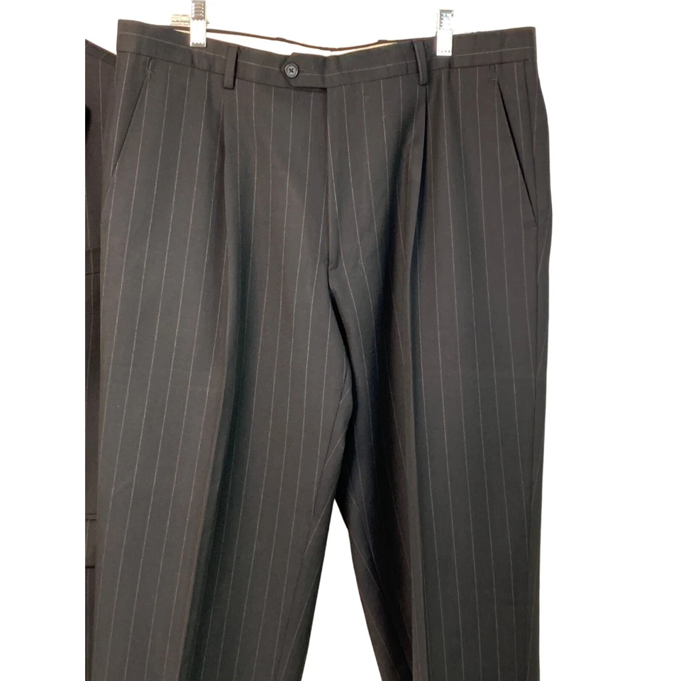 Костюм шерстяной мужской итальянский в тонкую полоску Zanetti размер 44L темно-синий б/у в отличном состоянии сделано в Италии 7258 - Изображение 4 из 4