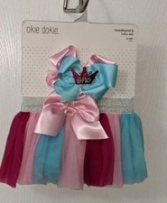 Baby Headband  Tutu Set Lace Tulle Skirt 0-3 mo. Elastic Princess multicolor
