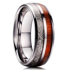 METEOR 8mm Mens Tungsten Carbide Wedding Ring Imitated Meteorite wood NEW 