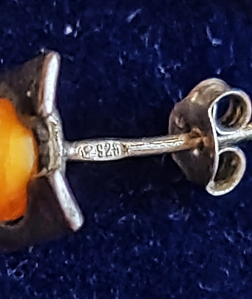 Pendientes ANTIGUO ÁMBAR BÁLTICO NATURAL YEMA DE HUEVO plata 925 Letonia 1920 Foto 2 de 4