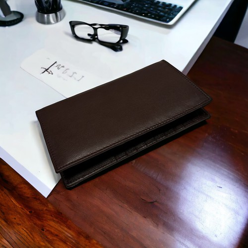 Men's Leather Wallet Bifold ID Card Holder Checkbook Long Clutch Billfold Purse - Picture 7 of 8