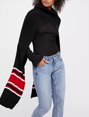 NWT Free People Earn Your Stripes Pullover Scarf,black/red multi, one size