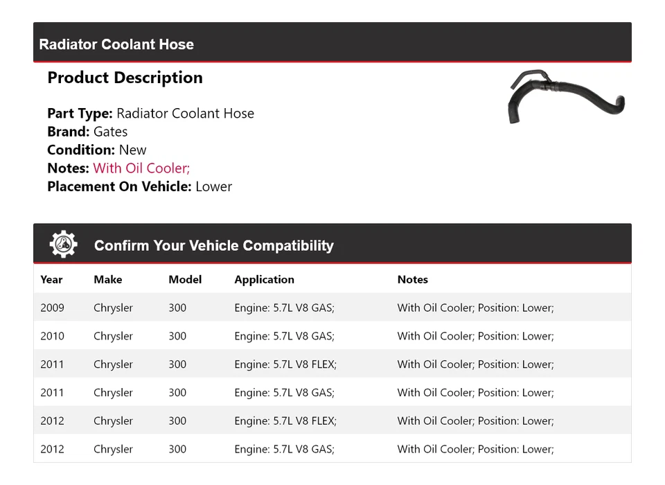 Manguera de refrigerante de radiador puertas inferiores para Chrysler 300 2009-2012 2010 2011 Foto 2 de 3