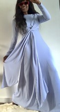VINTAGE ASOS LONG SLEEVES BABY BLUE HIGH WAISTED LONG MAXI EVENT DRESS SIZE:10