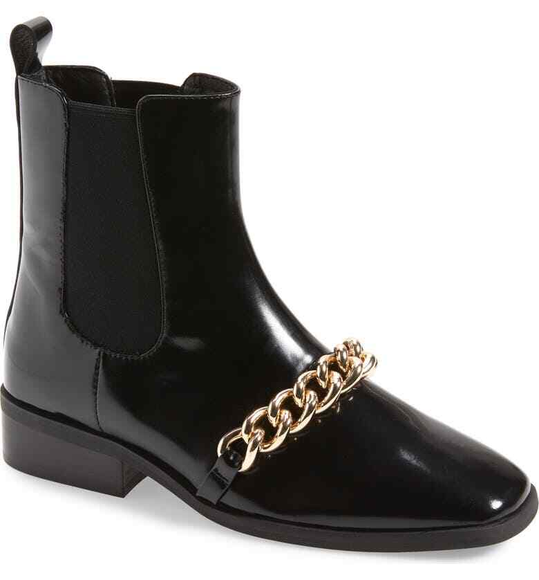 New! JEFFREY CAMPBELL Emrys Chelsea Boot Black Leather High Shine