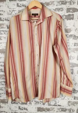 Roar Shirt Men XL Red White Yellow Striped French Cuffs Western Rodeo Button Up