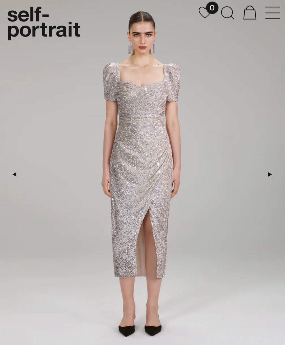 self portrait silver dress Silver Metallic Crinkle Maxi Dress self-portrait-US