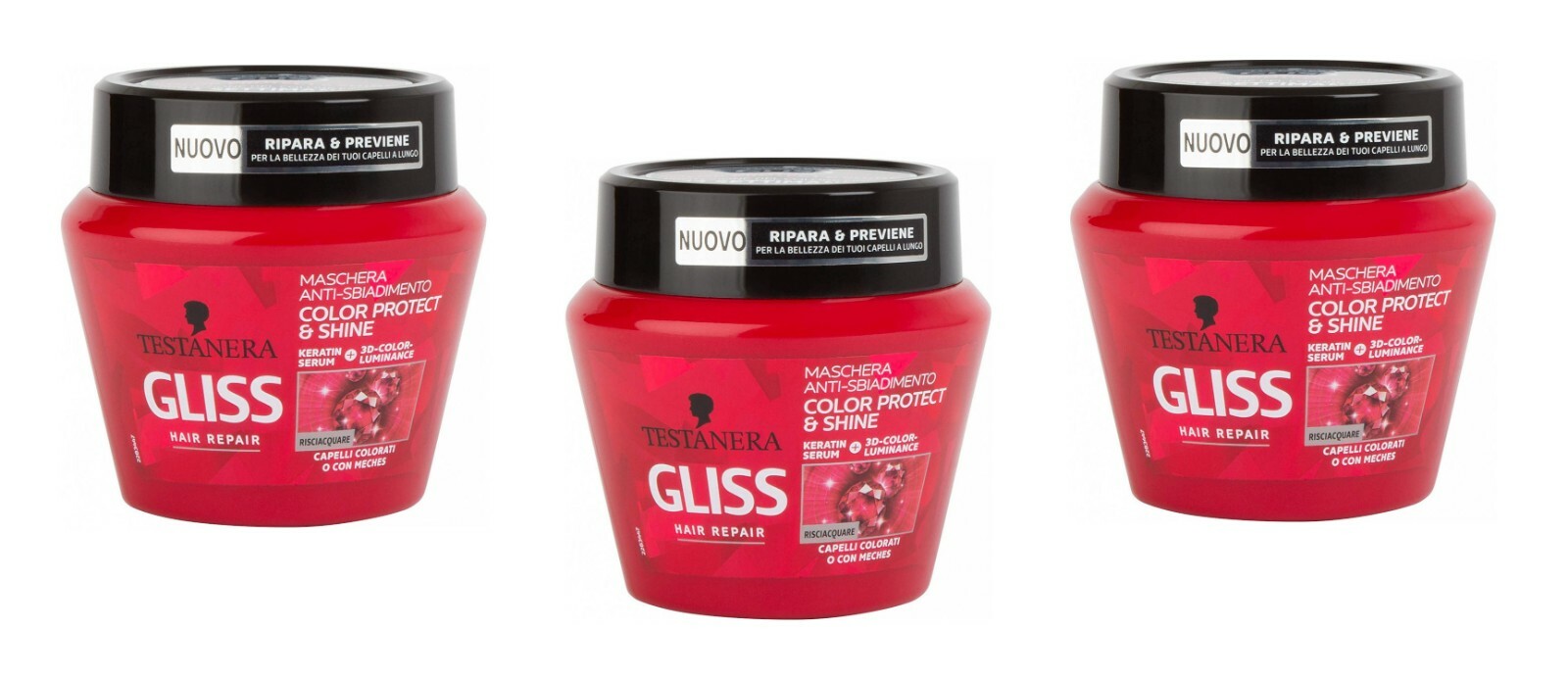 3 TESTANERA GLISS Hair Repair Capelli ANTISBIADIMENTO Color Protect&Shine 300ml