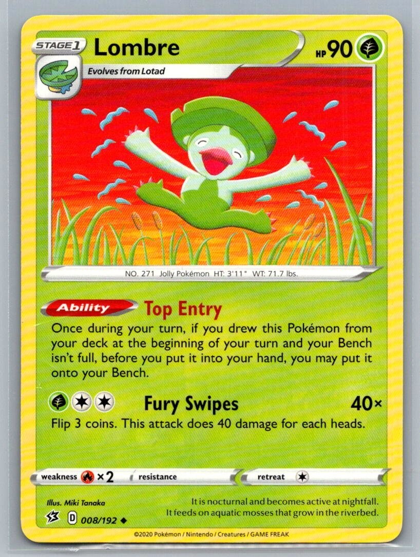 Lombre 8/192 Rebel Clash Uncommon Pokémon TCG 2020