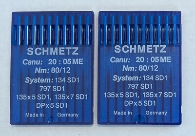 20 SCHMETZ 134 SD1 (135x5 SD1, 135x7 SD1) Nm: 80/12 Sewing Machine Needles