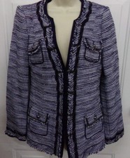 Womens Sz 2 White House Black Market Navy Blue White Stripe Jacket Blazer NEW