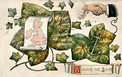 HANDS ACROSS THE SEA - FRIENDSHIP IVY - POSTCARD 1908