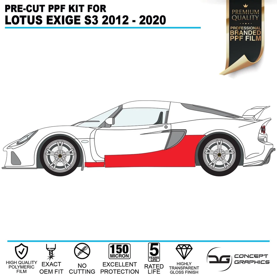 Kit de película de protección de pintura con astillas de piedra falda de alféizar lateral PPF para Lotus Exige S3 - Imagen 4 de 4