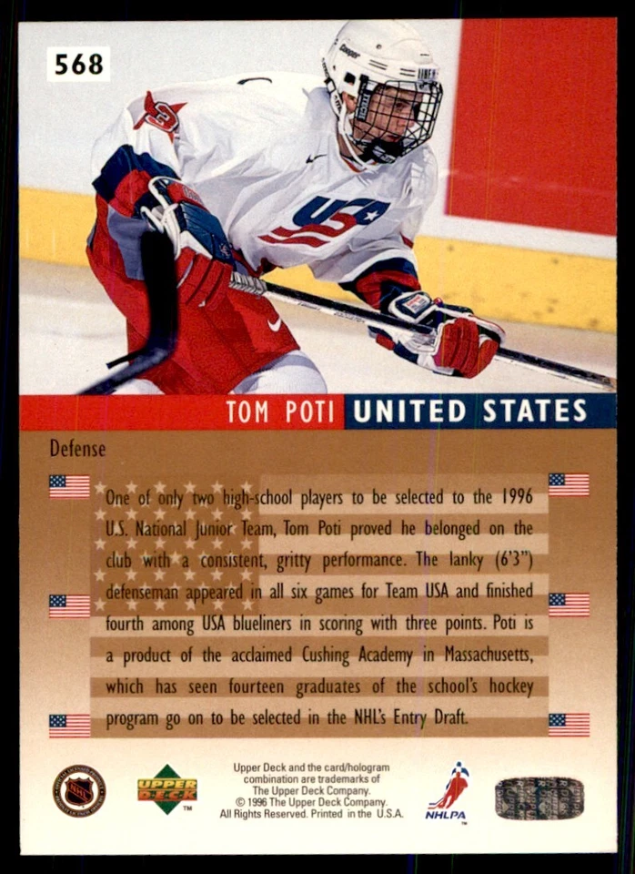 1995-96 Upper Deck Tom Poti USA #568 - Image 2 of 2
