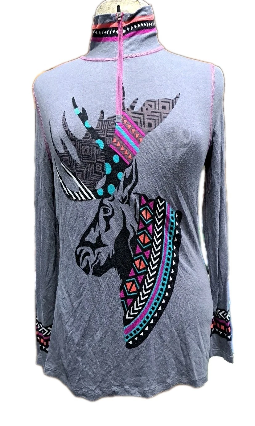 Krimson Klover 1/4 Zip Base Layer Top Womens Size M Moose Anthler Aztec Layering