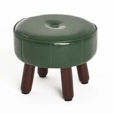 13in Green Round Faux Leather Foot Stool Ottoman Under Desk Pouf Footrest