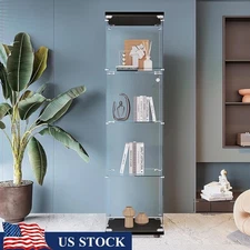 Lockable Glass Display Cabinet Showcase 4 Shelves Collectibles Trophies Books US