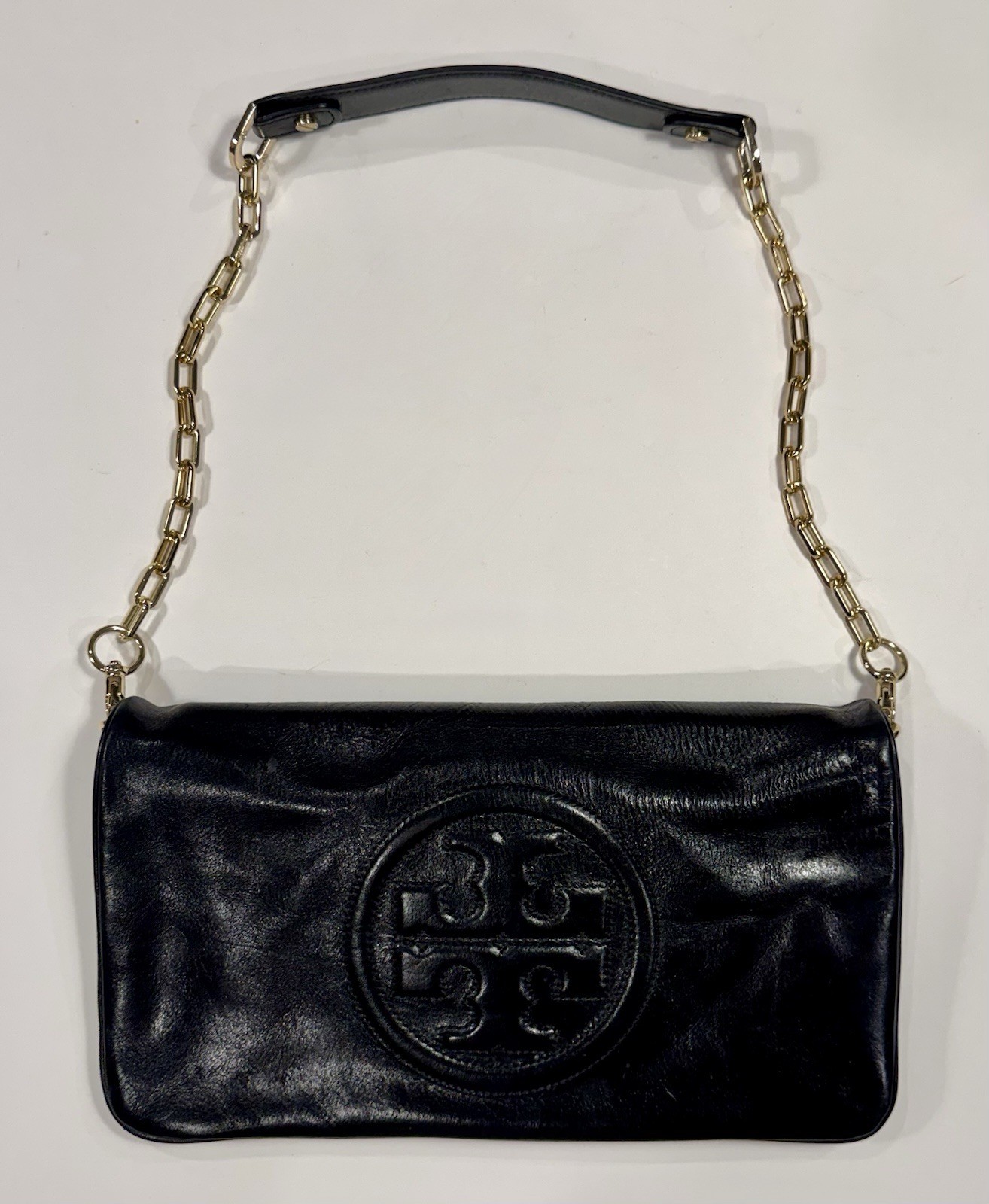 Tory Burch Bomb Reva Black Leather Shoulder Bag Clutch Purse