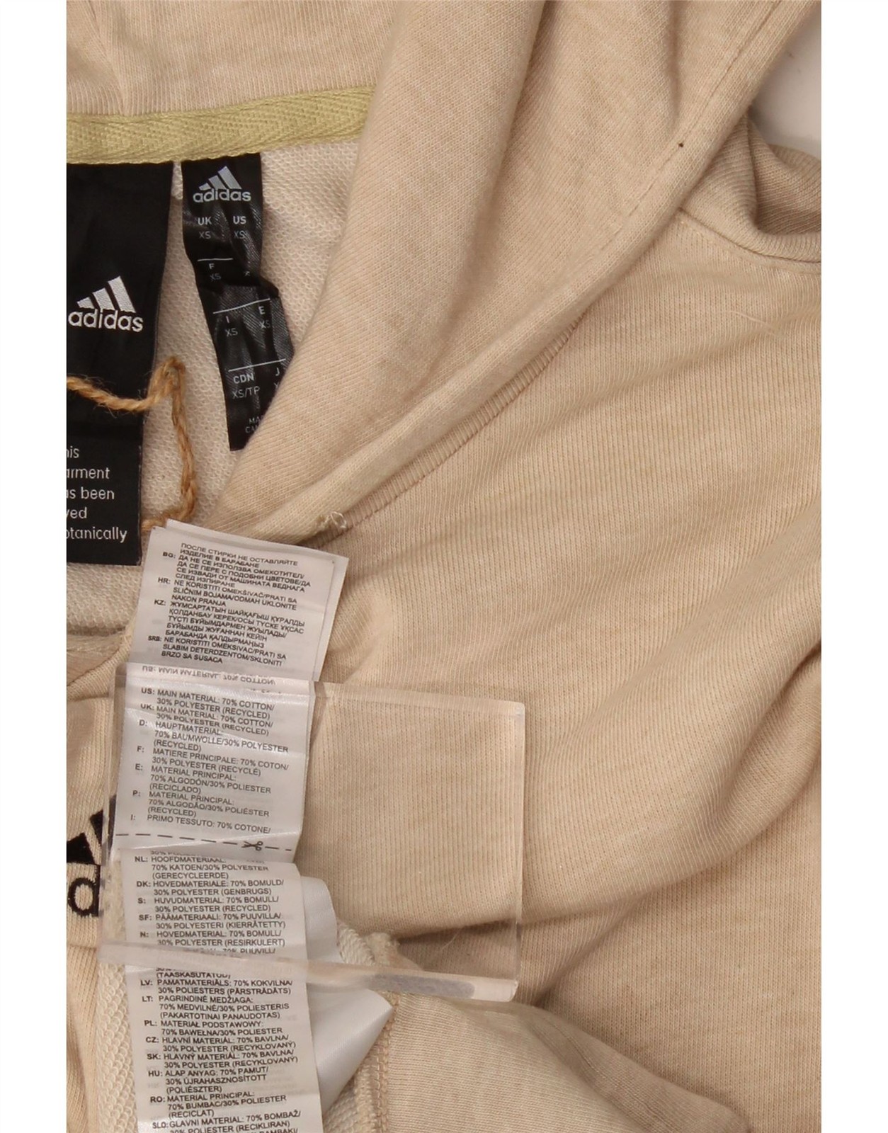 ADIDAS Mens Hoodie Jumper XS Beige Flecked Cotton BG20 thumbnail 4