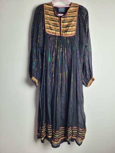 Vintage 70er 70s Phool Indian Cotton Striped Kaftan Dress Hippie Boho Size M