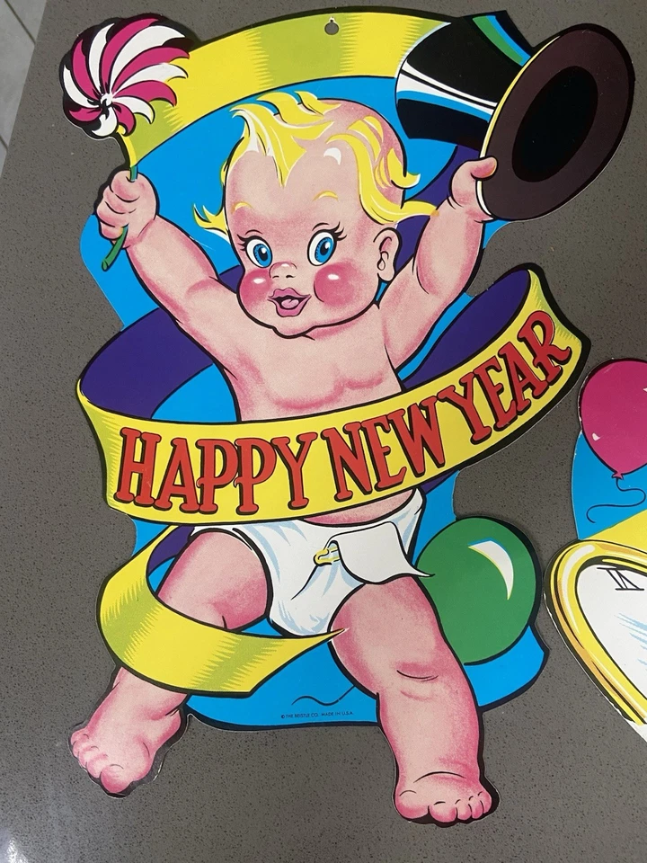 2 Gráficos Troquelados Beistle Vintage Bebé Año Nuevo Feliz Año Nuevo Foto 2 de 4