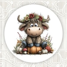 Autumn Fluffy Highland Cow Stickers Round Matte Labels Seals
