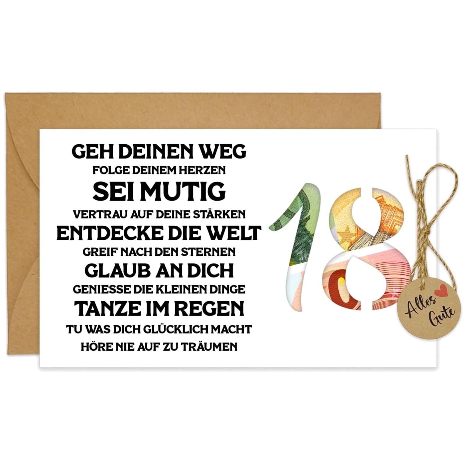 Schnell vorbereitete Geldgeschenk Karte zum 18. Geburtstag mit persönlicher Note
