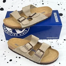 Birkenstock Arizona Narrow/Wide Taupe Suede Leather Unisex Sandals 37-45